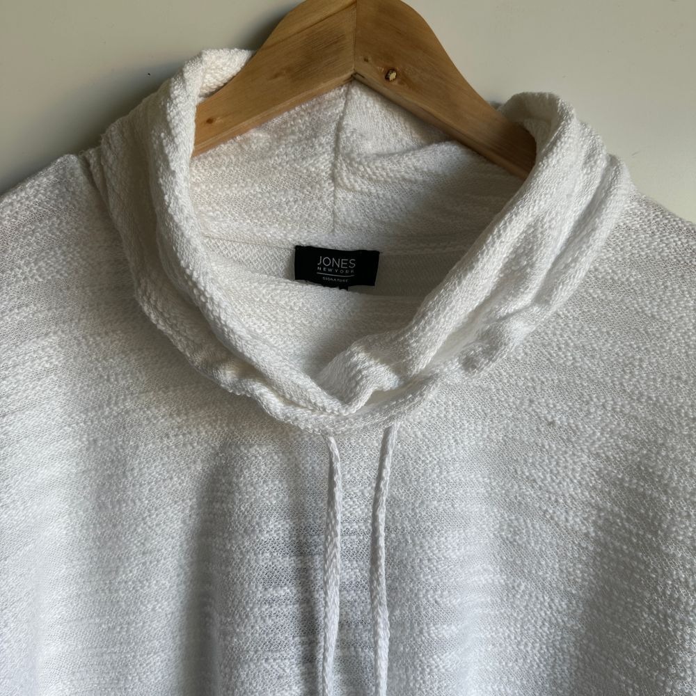 Jones New York Pullover White Cowl Neck Textured Knit Coastal Chic Large Casual - Picture 7 of 13